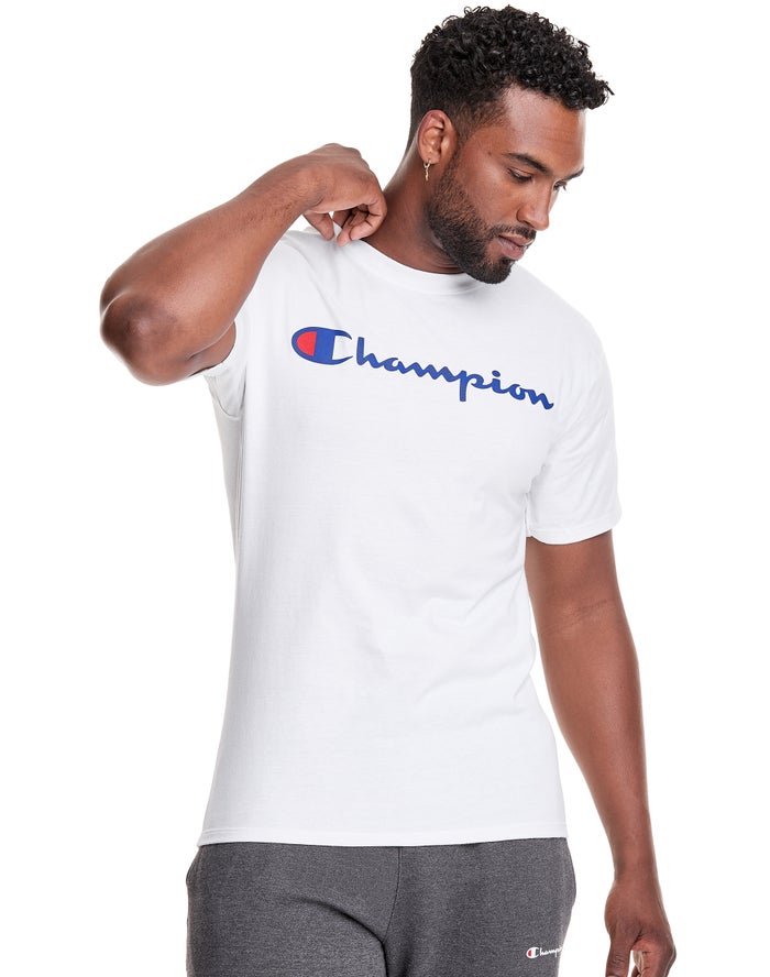 Champion Graphic Jersey Script Logo - Miesten Valkoinen T-Paita - Suomi 8410256-LU